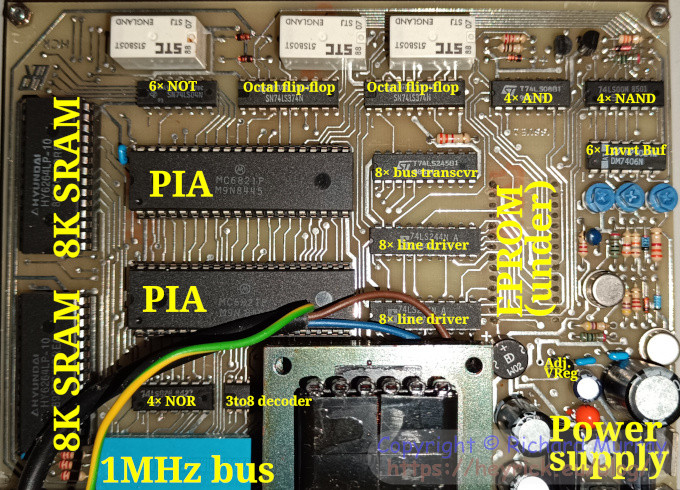 An annotated photo of the inside of the HCR Micron Plus EPROM programmer.