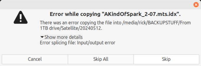 Screenshot of a failure message.