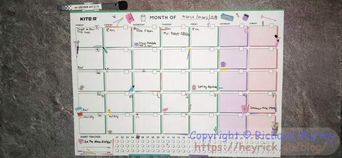 A mostly-empty month planner.