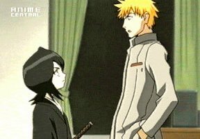 Little Rukia and bigger Ichigo.