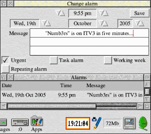The RISC OS !Alarm software in action!